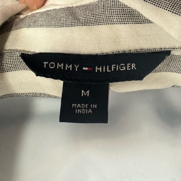 TOMMY HILFIGER 1/4 Open Blouse, Striped, Size Medium, High-Low, Collared - Picture 6 of 10